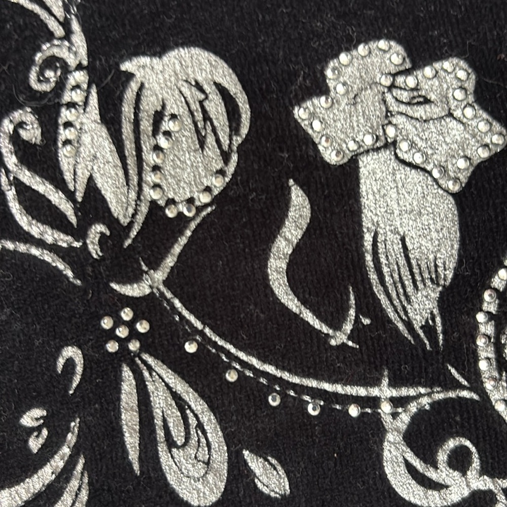 BCBG Y2K black velvet zip up hoodie rhinestone embellished size Medium birds - Picture 9 of 11